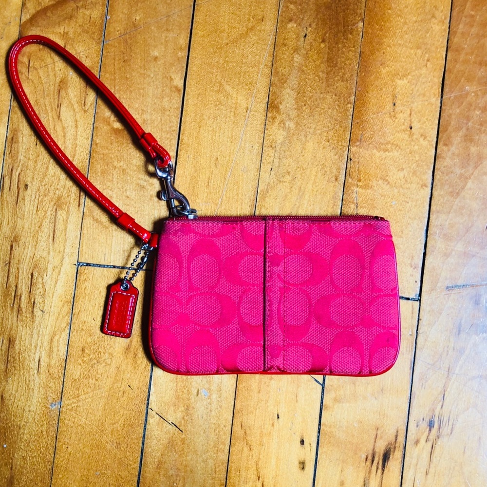 Coach Red C Monogram Canvas Wristlet